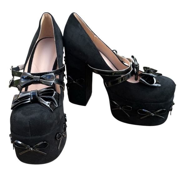 Aosphiraylian Shoes - AOSPHIRAYLIAN Elegant Goth Girly Bow Womens Heel Platform Mary Jane 8